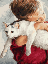 Малыш обнимает кота