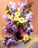 Букет сирени и желтых роз