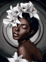 Темнокожая девушка с белыми лилиями