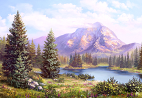 Пейзаж с рекой и горами