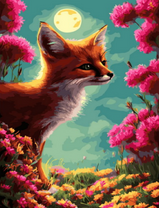 Лисенок среди розовых цветов