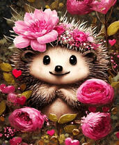 Милый ежик среди пионов