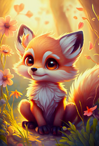 Милый лисенок в солнечном свете