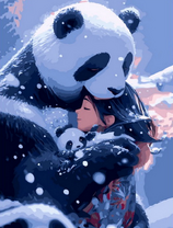 Большая панда обнимает девочку