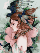 Картина по номерам Paintboy «Девушка с большим цветком и птицы» в интернет-магазине  в Москве Картина по номерам Paintboy «Девушка с большим цветком и птицы»