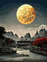 Серый пейзаж под яркой луной