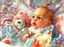 Милая девочка в мягких игрушках