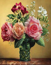 Ваза с букетом астрамелий и роз