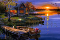 Домик у красочного озера