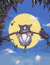 Уставший кот на ветке лунной ночью