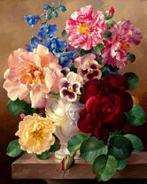 Розы, анютины глазки и колокольчики