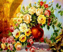 Глиняная ваза с чайными розами