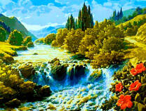 Цветущий куст у горной реки