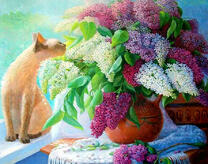 Кошка и сирень