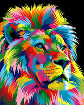Разноцветный лев на черном фоне