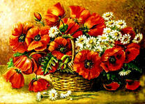 Корзинка с ромашками и маками