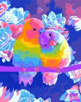 Пара неразлучников в цветах