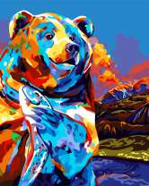 Яркий медведь на рыбалке