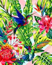 Колибри в ярких цветах джунглей