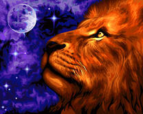 Лев смотрит на полную луну