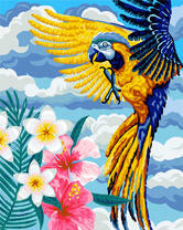 Ара летит к цветам