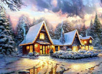 Уютный домик в заснеженном лесу