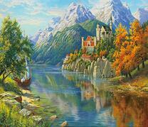 Замок на скале и осенний лес