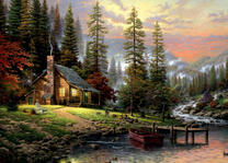 Каменный домик в лесу у реки