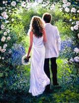 Прогулка молодоженов по цветущему саду