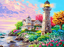 Каменный маяк и домик над морем