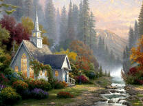 Церквушка в лесу у небольшого ручейка