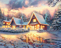 Большой уютный дом в зимнем лесу