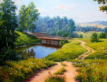 Грунтовая дорога и мостик через речку