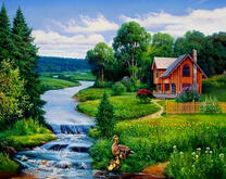 Летний домик в лесу у ручья