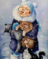 Девочка с котятами под снегом