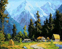 Маленькая деревня в горном лесу