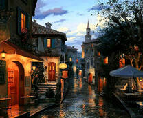 Вечерняя улица города после дождя