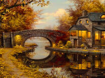 Каменный мост к домику через речку