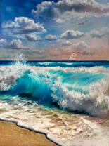 Парусник и большие волны на пляже