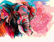 Индийский слон и большой цветок розы