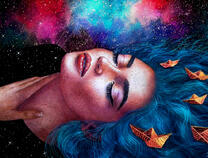 Голубоволосая девушка и кораблики