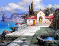 Дворик с фонтаном у моря