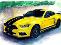 Желтый в черную полоску мустанг