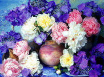 Кувшинчик с розами и пионами