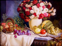 Пушистый букет, виноград и яблоки