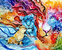 Семья львов и цветы