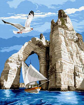 Чайка, парусник и горы