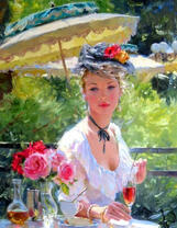 Девушка в бело платье, вино и розы