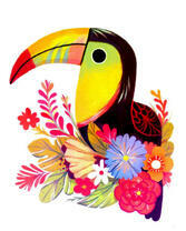 Милый туканчик и яркие цветы