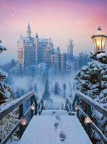 Заснеженная дорога к замку в лесу